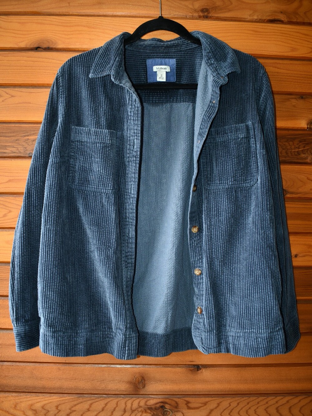L.L Bean Women's Comfort Corduroy Relaxed Button Up Shirt Deep Blue